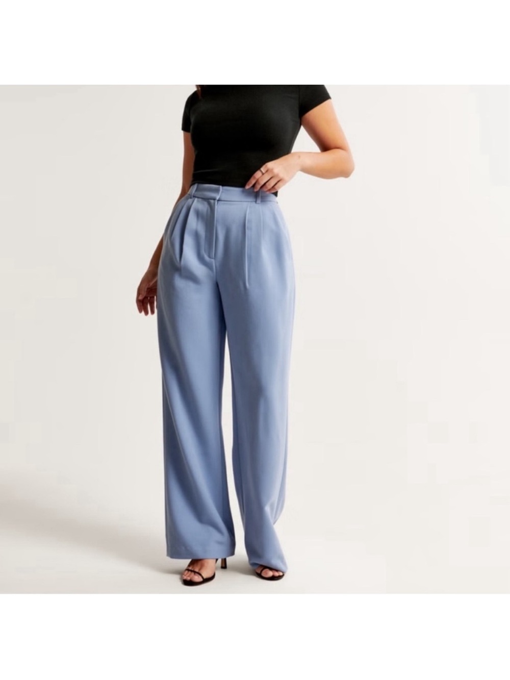 Abercrombie & Fitch Sloane High Rise Trouser Wide-Leg Pants pleated blue 32 L